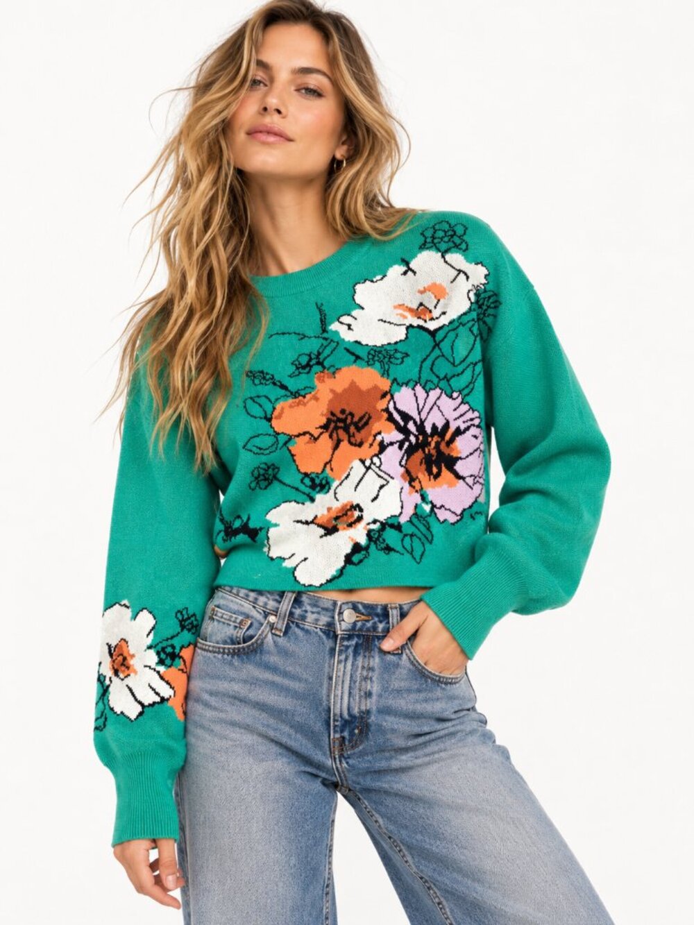 Maeve Anthropologie Sonal Nathwani Camryn Cropped Crewneck Sweater Floral Small